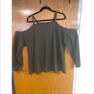 Green waffle off the shoulder top. SHEIN 3x